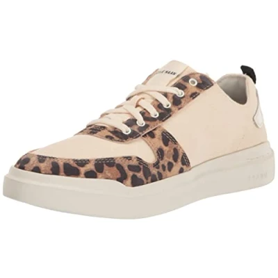 Image of Cole Haan Women&#039;s GRANDPRØ Rally Canvas Court Trainer Sneaker, Natural Cotton/Leopard Print/Ivory, 4 UK