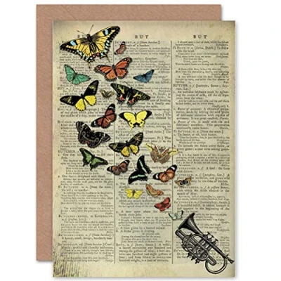 Image of Wee Blue Coo GREETINGS CARD BIRTHDAY GIFT UPCYCLE BUTTERFLY EXPLOSION TRUMPET