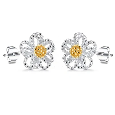 Image of kaguyo Silver earrings For women, gold plated 925 Sterling Blossom daisy Earrings, Dainty flower stud Women Girls