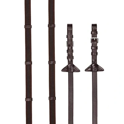 Image of LeMieux Ruber Grip Continental Reins Low Profile Light Optimum Spacing Between Stoppers Havana/Silver Full Size