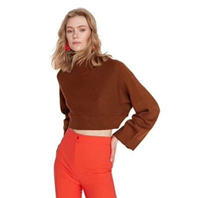 Image of Trendyol Women Regular Basic V Neck Knitwear Sweater Camels