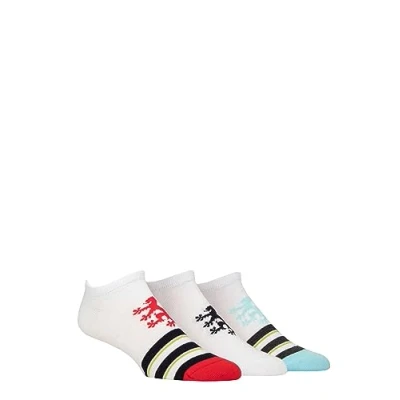 Image of Mens 3 Pair Pringle Plain and Patterned Cotton Secret Socks White Red Lion Toe Stripes 7 11