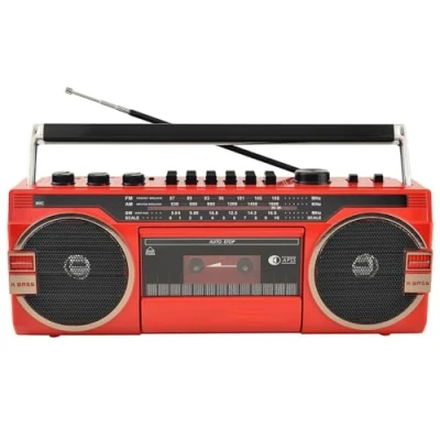 Image of Classic 80s Style Retro CD Player Boombox, Portable Cassette Radio, AM/FM Bluetooth Recorder with Volume Adjustment Knobs, for Family Gathering Travel C