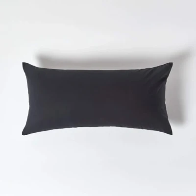 Image of HOMESCAPES Black Pure Egyptian Cotton Euro Size Pillowcase 40 x 80 cm 200 TC 400 Thread Count Percale Equivalent Pillow Case with Zip Pack of 4