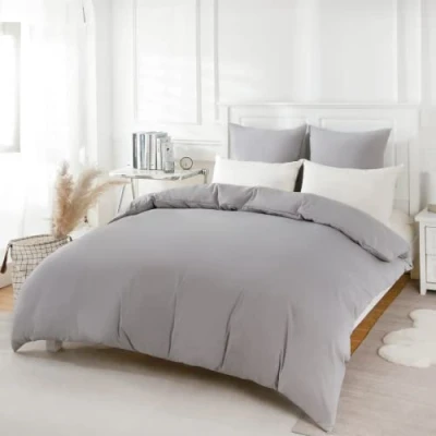 Image of REDKEY Bed Linen 155 x 220 cm 2 Piece Light Grey Duvet Covers with 80 Pillowcases Microfibre Bedding Sets Set Zip Summer