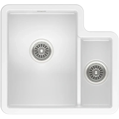 Image of Reginox Tuscany II Undermount White Ceramic 1.5 Bowl Kitchen Sink with Wastes