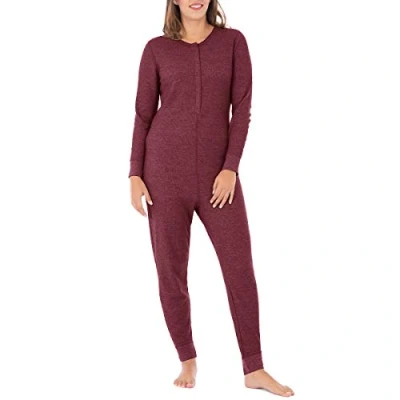Image of Fruit of the Loom Women&#039;s Micro Waffle Premium Thermal Union Suit Pajama Bottom, Merlot Heather, XS S