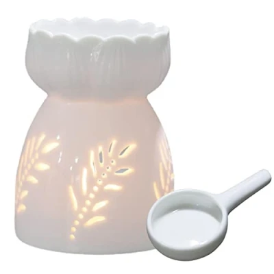 Image of Oil Burner Ceramic, Wax Melt with Candle Spoon, Aromatherapy White, Ceramic Diffuser Burner, Tea Light Holder, Home Bedroom Decor Housewarming