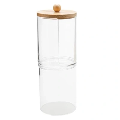 Image of Rumyve Cotton Pad Holder,Clear Container for Qtips with Bamboo Lid,Q tip Swab Dispenser Dressing Table Accessories Bud Ball Cosmetic Organizing Storaging