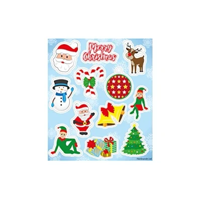 Image of HENBRANDT 144 x Christmas Stickers (12 sheet) Mini Xmas for Children Mixed Designs Santa Claus Elf Rudolph Reward Festive Stocking Advent Calendar Fillers Girls and Boys