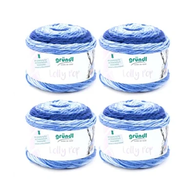 Image of Gründl lolly pop, pack of 4x150g yarns, hand knitting yarn, 100% acrylic, blueberry swirl, 24 cm x 10
