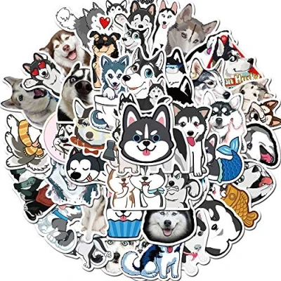 Image of 50 Pcs Husky Stickers for Kids Teens Adults Boys Girls Gift,Stickers Pack Laptop,Skateboard,Luggage,Car,Bike, Cup,Computer,Water Bottle Decor,Husky Vinyl Waterproof Sticker Decals