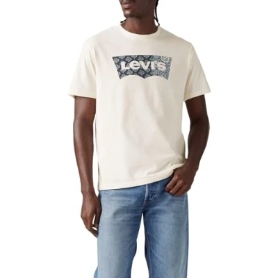 Image of Levi&#039;s Graphic Crewneck TEE Print Tshirt, Men&#039;s, Size: Large, Mid tone heather grey