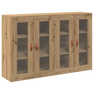 Image of vidaXL Modern Solid Oak Sideboard with Glass Doors 8 Spacious Shelves Stylish Buffet for Living Room &amp; Dining Contemporary Storage Solution in Artisan Surface Furniture Door Solutions