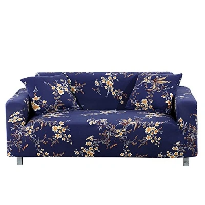 Image of ele ELEOPTION Stretch Sofa Covers, Slipcovers Protectors Polyester Couch Cover with 1 pcs Pillow Spandex Fabric Soft Slip Resistant Long Straight Three Seater Cover, Navy Blue