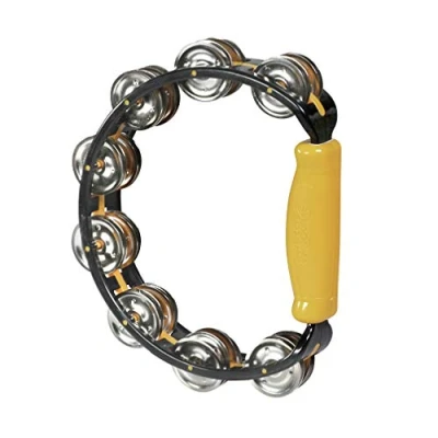 Image of Halilit Hi Lo Tambourine. High end Half Moon Shape Cutaway Hand Percussion Musical Instrument. Percussionists of All Levels. Teens &amp; Adults (Yellow)