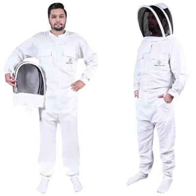 Image of S Self Mark Bee Suit Professional Full Body Polycotton Beekeeping Clothes Veil Hood Hat Protective Jacket Coat and Trouser Beekeepers Equipment for Men &amp; Women (XXL, Fancy Veil)