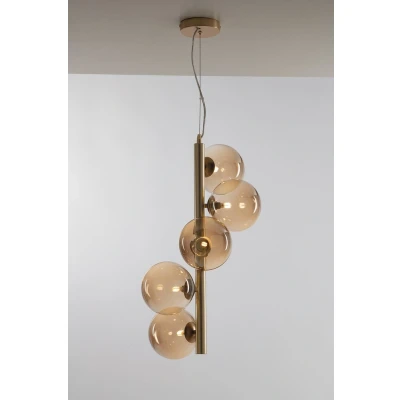 Image of Honey Multi Arm Ceiling Globe Pendant, Brass Satin With Champagne Diffusers, G9