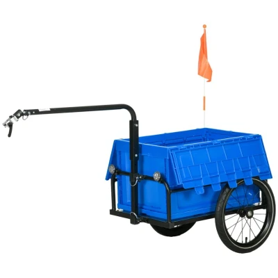 Image of HOMCOM Bike Cargo Trailer with 65L Foldable Storage Box &amp; Safe Reflectors Blue