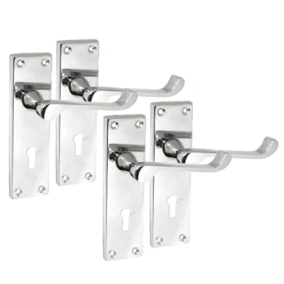 Image of Silver Door Handles Interior Victorian Scroll Lock Handles, Polished Chrome Back Plate, 150 x 42mm, Multipack, Set 2