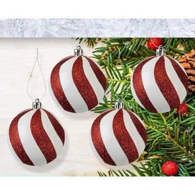 Image of SKYTE® Red &amp; White Stripe 8cm Baubles Candy Cane 4 Pack Ideal Holiday Ornaments Unique Design for Christmas Trees Home Decorations