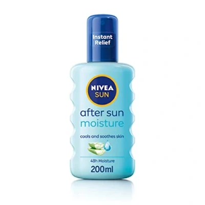 Image of NIVEA Sun After Moisture Spray (200 ml), 48H Moisturising with Organic Hyaluron and Aloe Vera to Soothe, Soften Relieve Signs of Stressed Skin