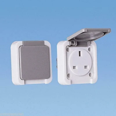 Image of Powerparts Caravan White Grey Flush Fitting Mains Socket 240 Volt Outlet Box