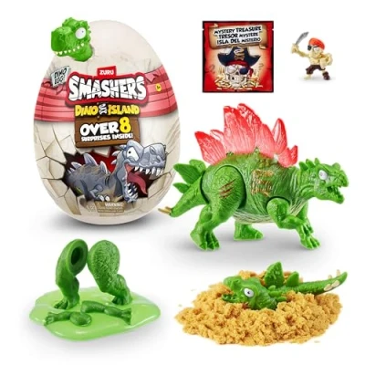 Image of Smashers Dino Island Surprise Mini Egg, Stegosaurus, Dinosaur Collectible Toy, Explorer&#039;s Kit, Slime (Stegosaurus)