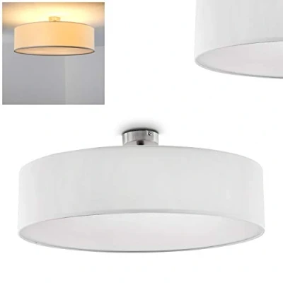 Image of Ceiling lamp Foggia, Round with Fabric lampshade in White, Ø 60 cm, 3 x E27 Socket, Retro Design, Without Bulbs
