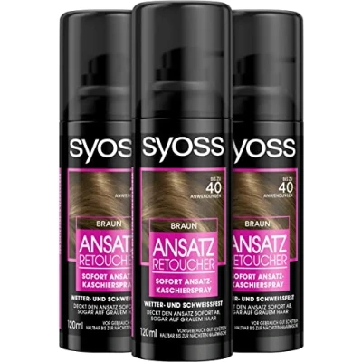 Image of Syoss Root Retoucher Concealer Spray Brown Level 1 (3 x 120 ml), Covers Lighter and Grey Renewable Roots, Colour Lasts Until Next Hair Wash