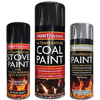 Image of Classic Signature: 1 x Coal High Temperature Spray Paint 400ml, Stove Up To 600C, Engine Exhaust Adhesion, Heat Resistant Wood Burners, BBQ Grill