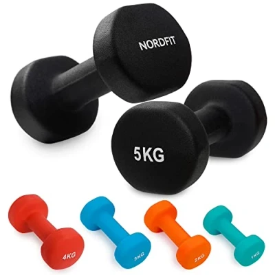 Image of NORDFIT Neoprene Coated Cast Iron Dumbbells for Home Exercise, Pilates, Gym, Cardio, Strength training equipment men, women &amp; kids, Dumbbell Weights Set in 1kg 2kg 3kg 4kg 5kg Pairs