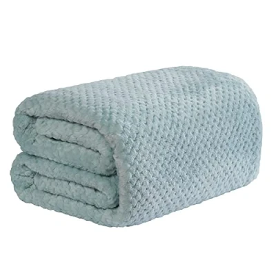 Image of Dreamscene Luxury Waffle Mink Honeycomb Faux Fur Warm Throw Over Sofa Bed Soft Blanket, Duck Egg Blue 150 x 200cm