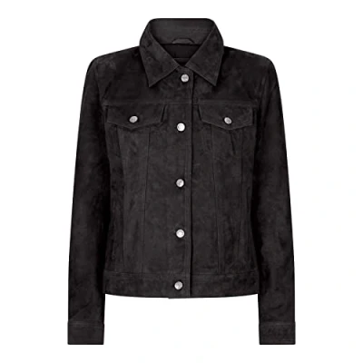 Image of TruClothing Womens Suede Vintage Retro Jeans Jacket Real Leather Short Biker Grease 1980s Classic Black XL