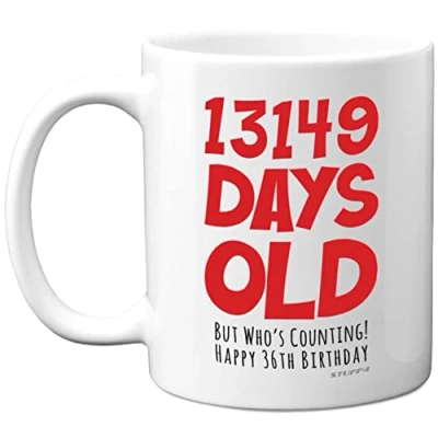 Image of 36th Birthday Mug Gift for Men Women Him Her 13149 Days Old Funny Adult Thirty Six Sixth Happy Present Brother Sister Son Daughter Cousin, 11oz Ceramic Dishwasher Safe Mugs