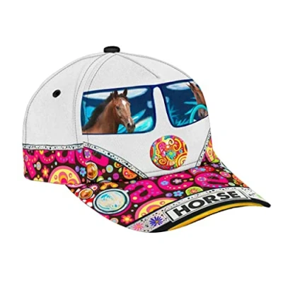 Image of 456 Baseball Cap Horse On Car Pattern White Ball for Sports Adjustable Casual Hat Premium Men Sport Adult