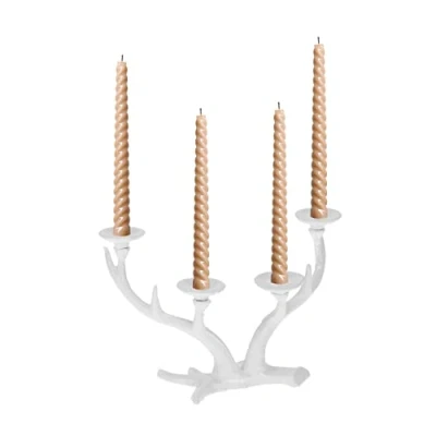 Image of Relaxdays Holder, Deer&#039;s Antlers Design, Vintage Look, Pillar Candles up to Ø 4cm, HWD: 28.5 x 10 16 cm, White, 100% cast iron