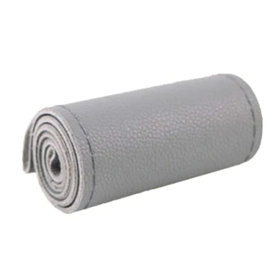 Image of DIY steering wheel covers made of soft leather on the car with needle and thread Interior accessories gray