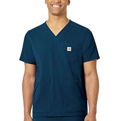 Image of Carhartt Men&#039;s Medical Modern Fit 5 Pocket V Neck Scrub Top Shirt, Caribbean, XL