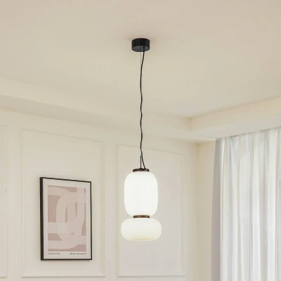 Image of Lucande LED pendant light Lucya, 2 bulb, glass, white, 43 cm