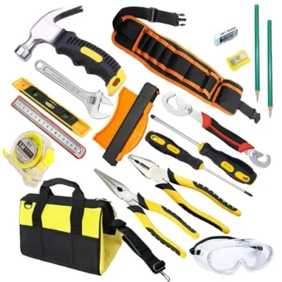 Image of QeeHeng Real Kids Tool Set kit for Starter with Hammer,Tool Belt,Safety Goggles, Pliers, Wrench,Screwdrivers &amp; Bag,Children&#039;s DIY Play Tools Boys /Girls /Beginner Learning Gift