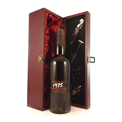 Image of Cockburn Vintage Port 1975 in a silk lined wooden box with four wine accessories, 1 x 750ml