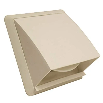 Image of Kair White Cowled Outlet Grille 155mm External Dimension Wall Vent With 100mm 4 inch Round Rear Spigot and Wind Baffle Backdraught Shutter