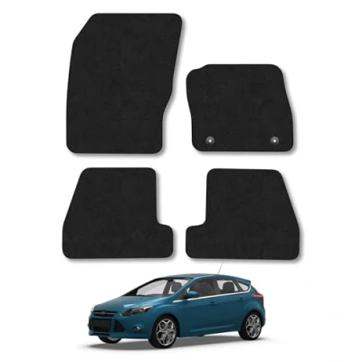 Image of Car Mats for Ford Focus (2011 2014) [MK3] Tailored Fit Carpet Floor Mat Set Accessory Black Custom Fitted 4 Pieces with Clips Anti Slip Backing &amp; Trim Edging