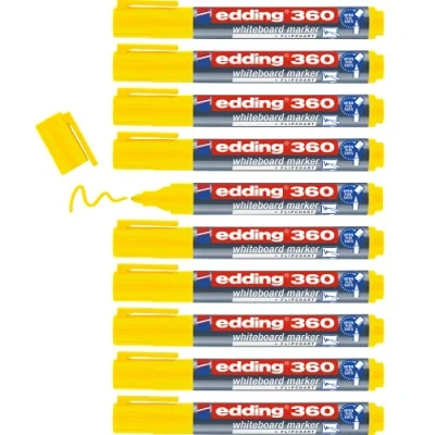 Image of edding 360 whiteboard marker yellow 10 pens round tip 1.5 3 mm pen dry wipe for whiteboards, flipcharts, pinboards, magnetic and memo boards sketchnotes