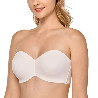 Image of Delimira Women&#039;s Strapless Bras Underwire Support Non Padded Plus Size Minimiser Bra Rose White 42D
