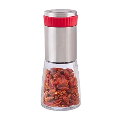 Image of Chili Mill, Stainless Spice Shaker with Herb Grinder, 16 cm Tall, Red Silver Relaxdays