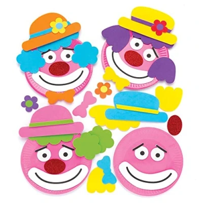 Image of Baker Ross AW475 Clown Plate Ornament Craft Kits Pack of 4, Paper and Adhesive Foam Pieces Included Perfect for Toddler Art Supplies Arts &amp; Activities