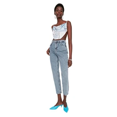 Image of Trendyol Women High Waist Straight Leg Bootcut &amp; Flared Jeans Light Blue
