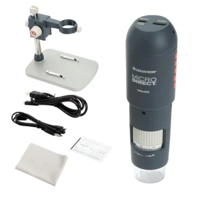 Image of Celestron 44316 MicroDirect 1080P HDMI Handheld Digital Microscope, 10x 220x Magnification, Grey/White